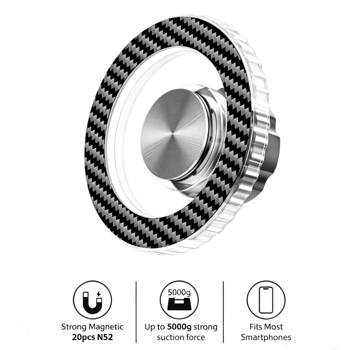 360° Magnetic Phone Holder with Carbon Fibre Finish | N52 Magnetic Mount for Gym & Office - GymFit Tech - 