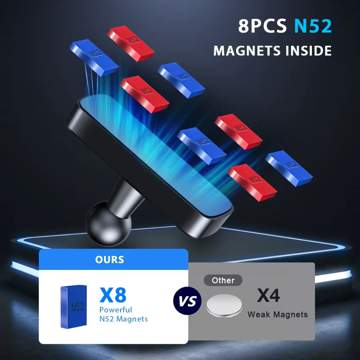 360° Magnetic Phone Holder with Carbon Fibre Finish | N52 Magnetic Mount for Gym & Office