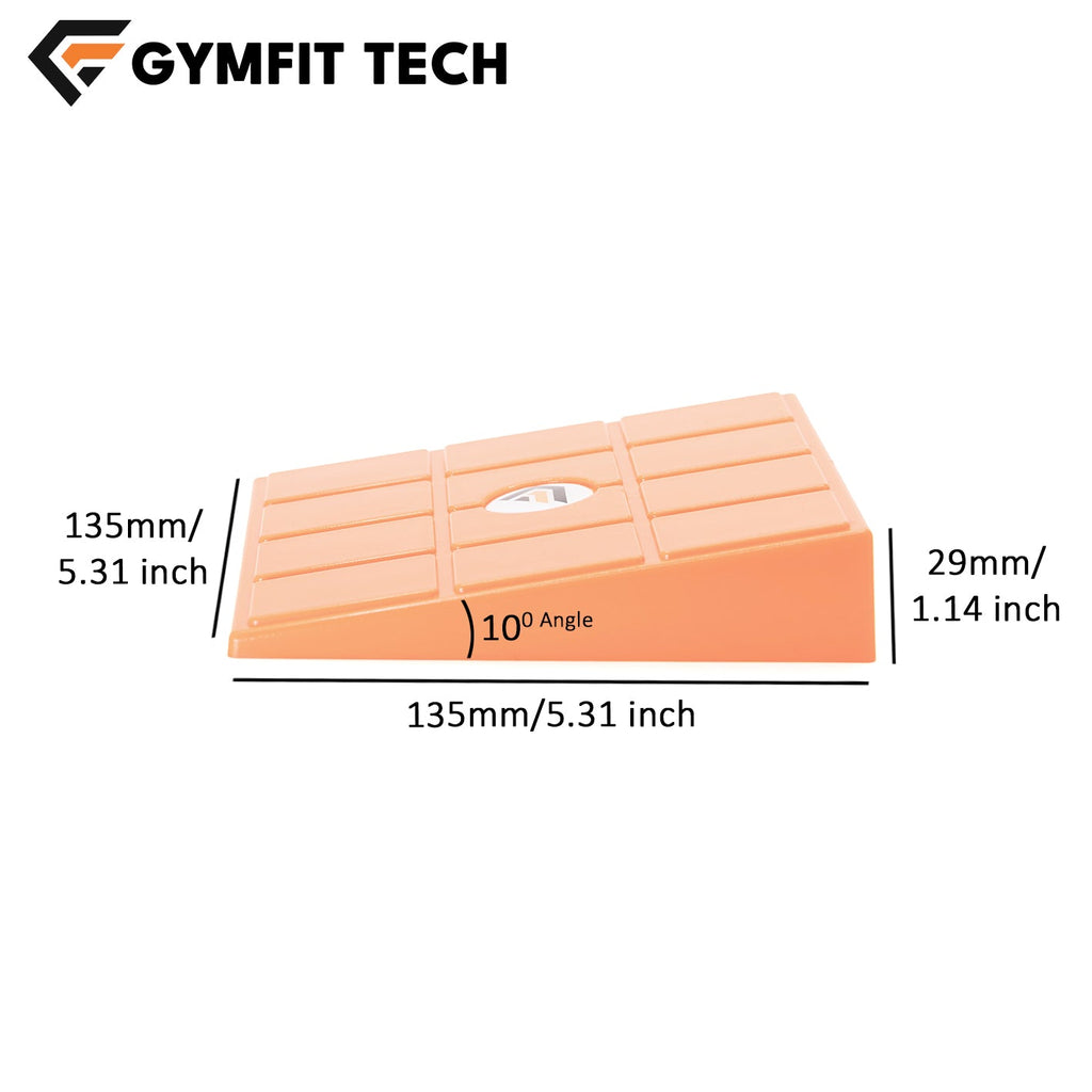 Technical Dimensions of GymFit Tech Squat Wedge Heel Block - 10 Degree Angle and 135mm Length