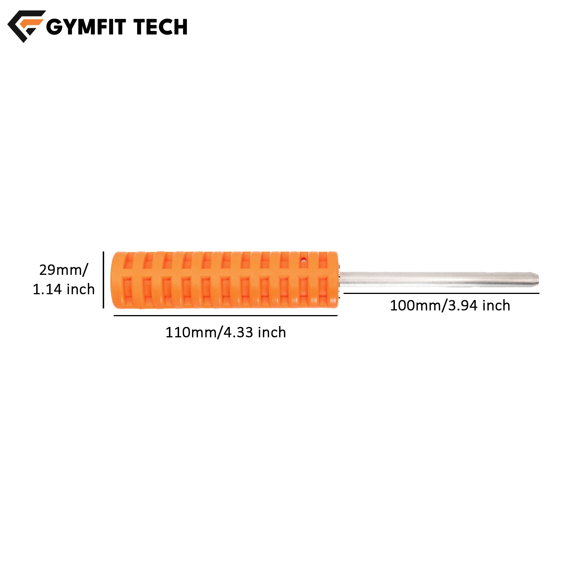Technical Dimensions of GymFit Tech Replacement Weight Stack Pin - 100mm Shaft and 110mm Orange Handle