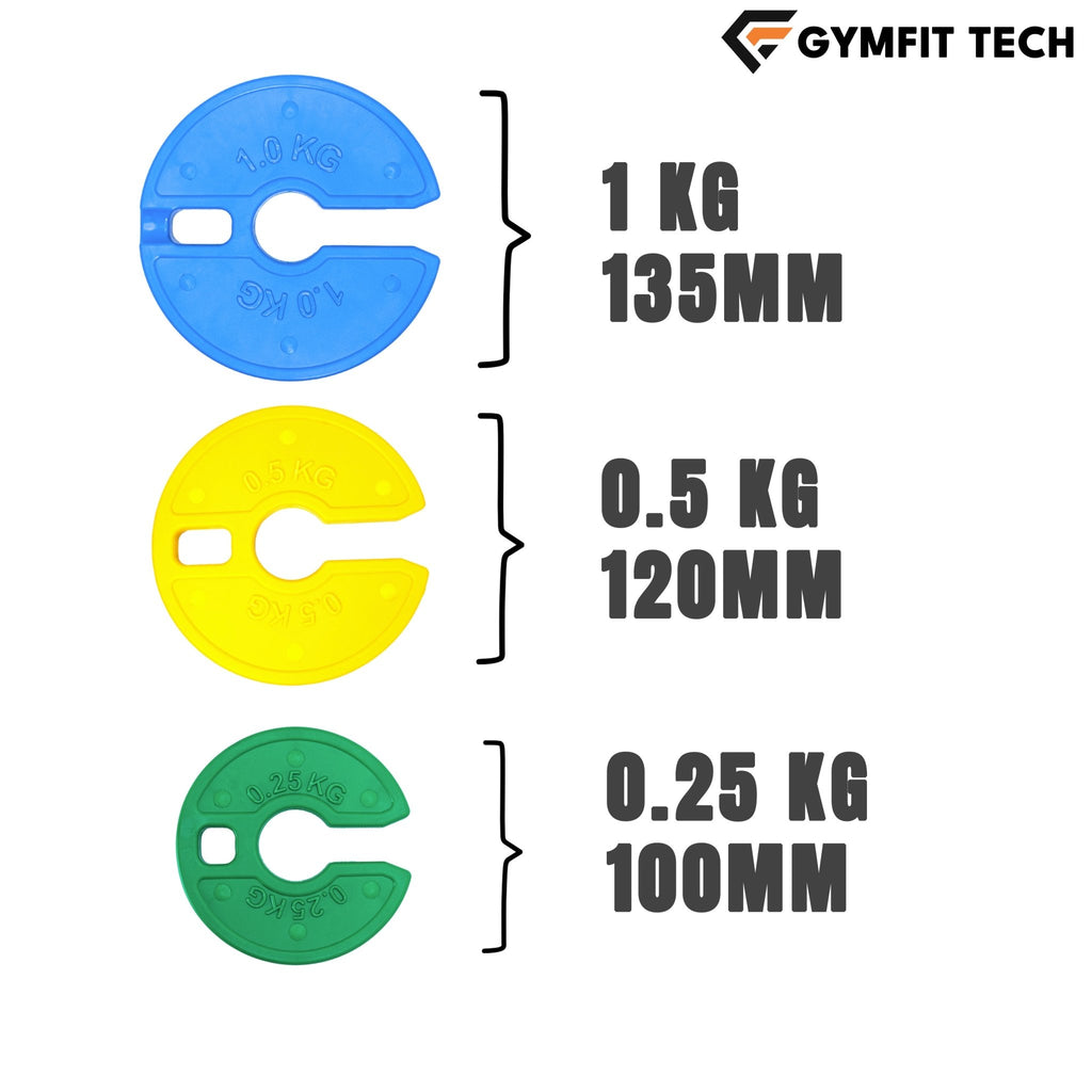 Micro & Fractional Weight Plates (0.25 kg – 1 kg Sets) - GymFit Tech - GFT-WS-3PAIR-GRN-YLW-BLU